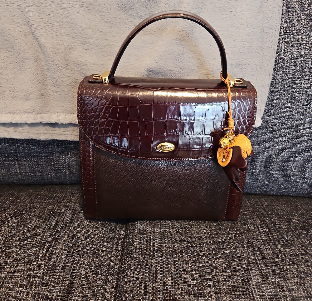 BALLY Crocodile-Embossed Satchel in Brown